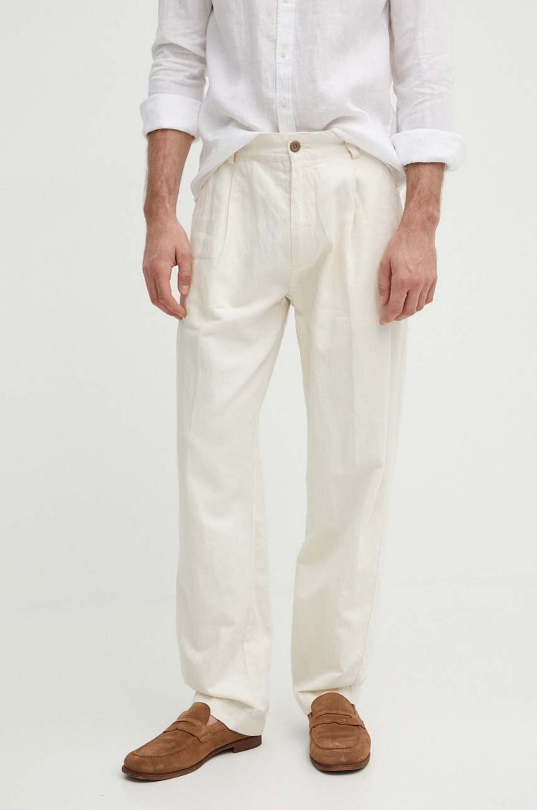 Pepe Jeans spodnie RELAXED PLEATED LINEN PANTS męskie kolor beżowy w fasonie chinos PM211700
