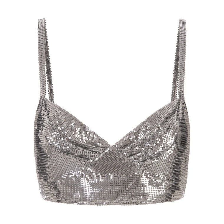 Srebrny Crop Top z siateczki Paco Rabanne