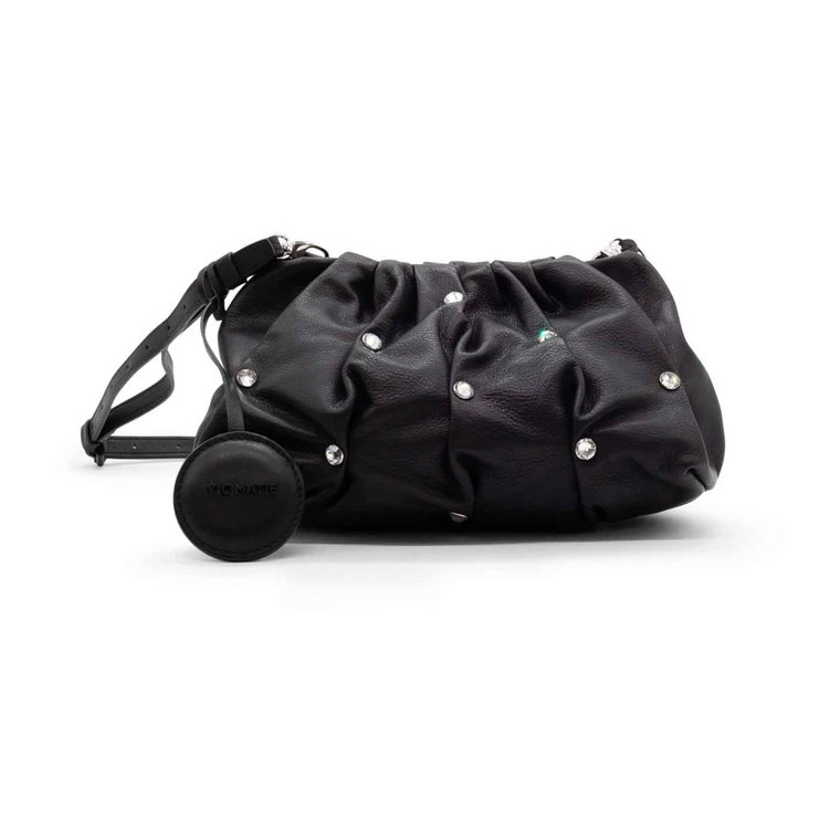 Czarna torebka na ramię z frędzlami i kryształkami Vic Matié