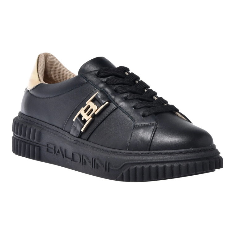 Trainers in black and platinum mirrored leather Baldinini