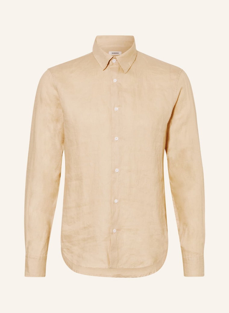 Sandro Koszula Z Lnu Slim Fit beige