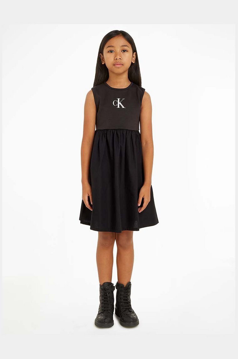 Calvin Klein Jeans sukienka dziecięca kolor czarny mini rozkloszowana