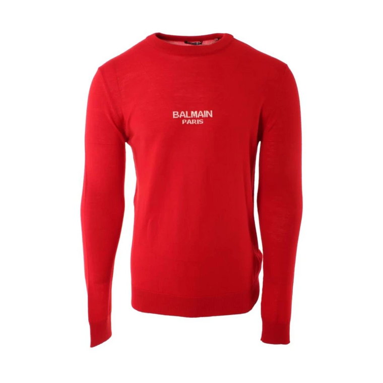 Czerwony Sweter z Haftowanym Logo Balmain