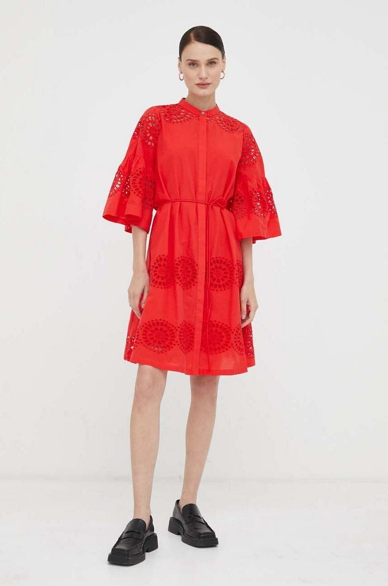 Bruuns Bazaar sukienka bawełniana kolor czerwony mini oversize