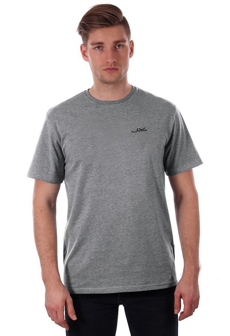 Szary T-shirt Męski, Krótki Rękaw, Just Yuppi, Popielata Koszulka z Logo, Melanż