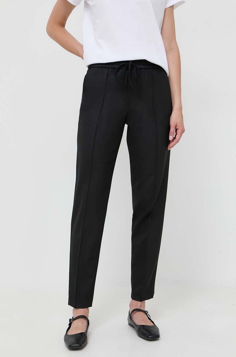 Twinset spodnie z domieszką wełny kolor czarny proste high waist