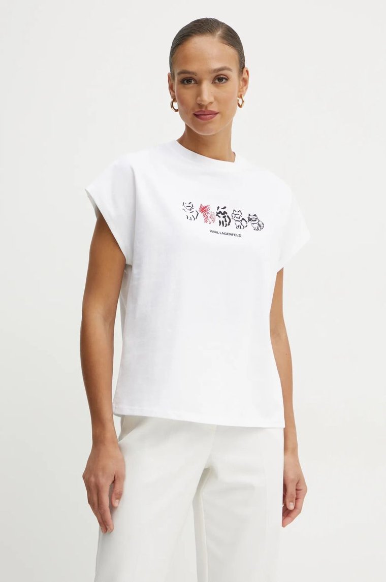 Karl Lagerfeld t-shirt bawełniany damski kolor biały A1W17138