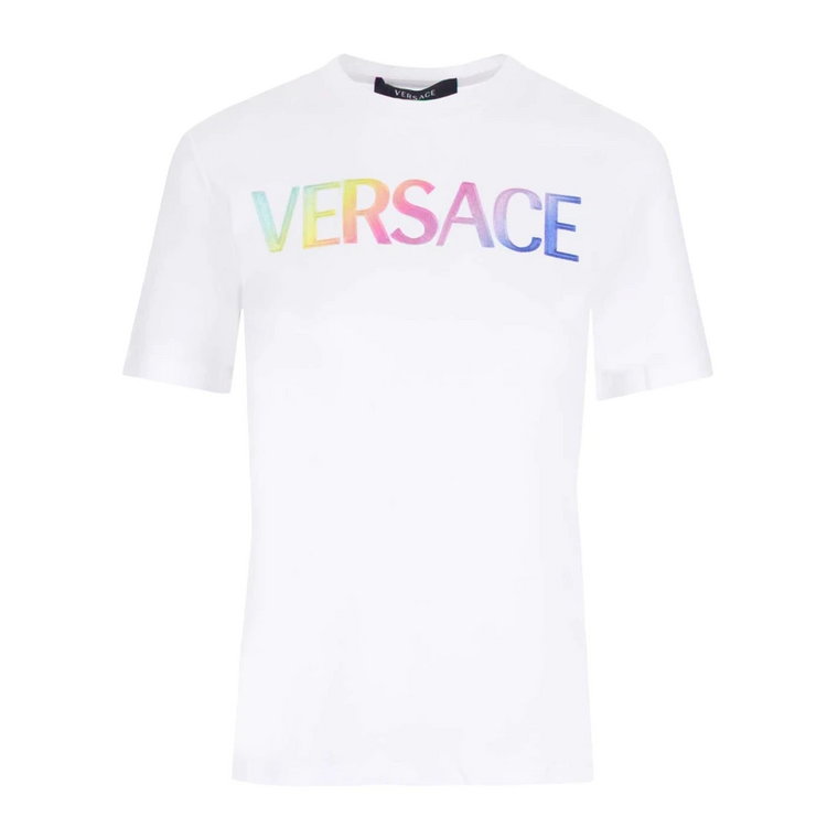 Biała Bawełniana Koszulka z Logo Versace