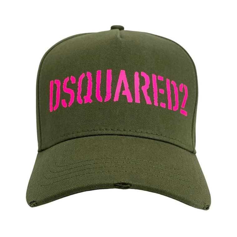 Męska czapka w miejskim stylu w kolorze khaki z żywym logo Dsquared2