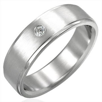Szlifowany stalowy pierścionek z cyrkoniowym oczkiem - Rozmiar : 65