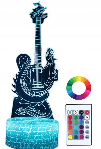 Lampka Nocna 3D Led Gitara Smok Grawer Prezent