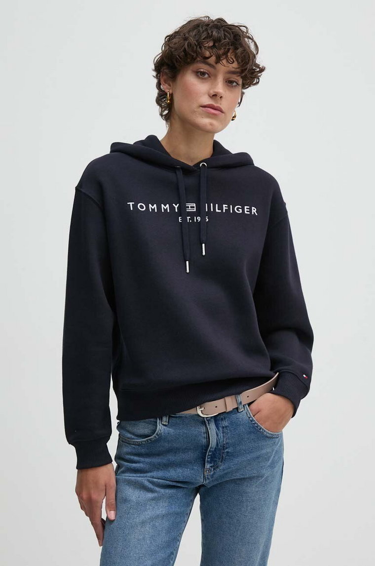 Tommy Hilfiger bluza damska kolor granatowy z kapturem z aplikacją WW0WW43598