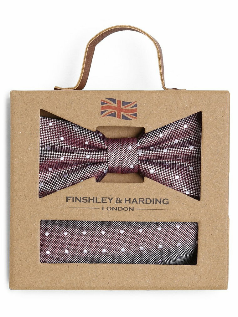 Finshley & Harding London - Muszka i poszetka męska z jedwabiu, czerwony
