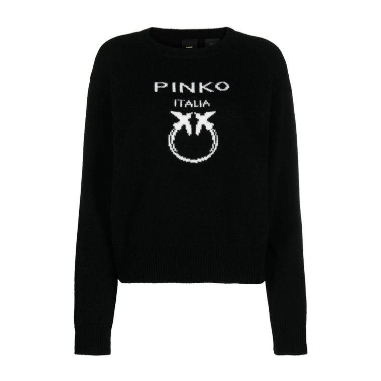 Czarny Sweter z Logo Intarsia-Knit Pinko