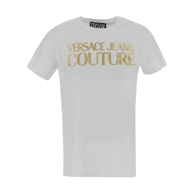 Błyszczący T-shirt z nadrukiem logo Versace Jeans Couture