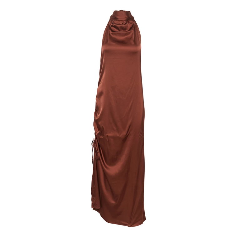 Desert Brown Sukienka Maxi z Wysokim Dekoltem i Efektami Drapowania Gestuz