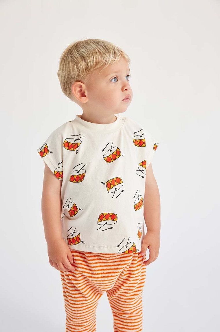 Bobo Choses t-shirt bawełniany niemowlęcy kolor beżowy wzorzysty