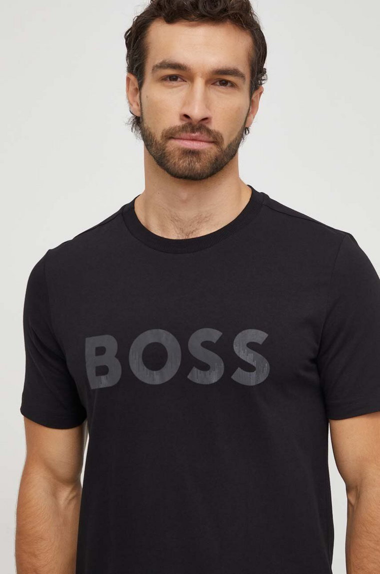 Boss Green t-shirt męski kolor czarny z nadrukiem