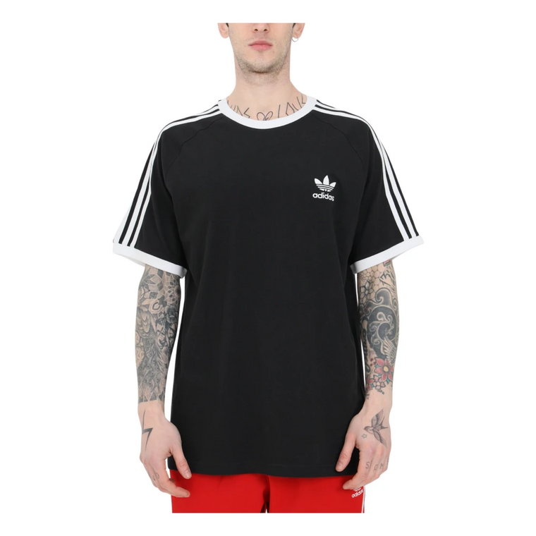 Czarna koszulka z logo haftowanym i 3 paskami Adidas Originals