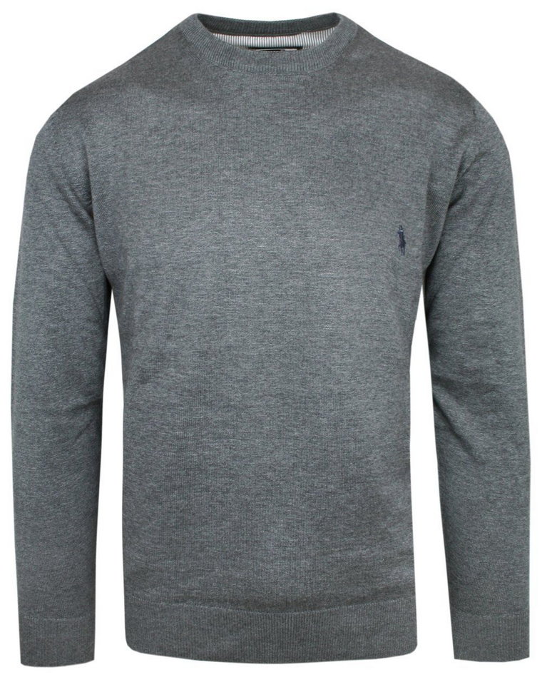 Bawełniany Sweter z Okrągłym Dekoltem - Szary