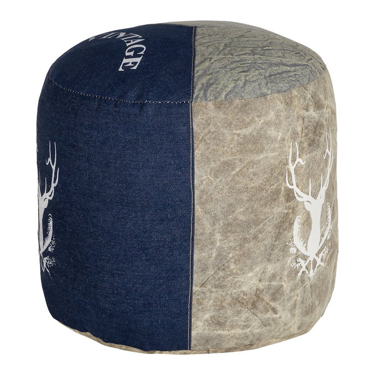 Stołek okrągły Ø 35x43 cm niebieski płótno/jeans z bawełnianym wypełnieniem -