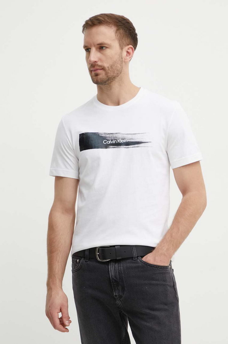 Calvin Klein t-shirt bawełniany męski kolor biały z nadrukiem K10K113113