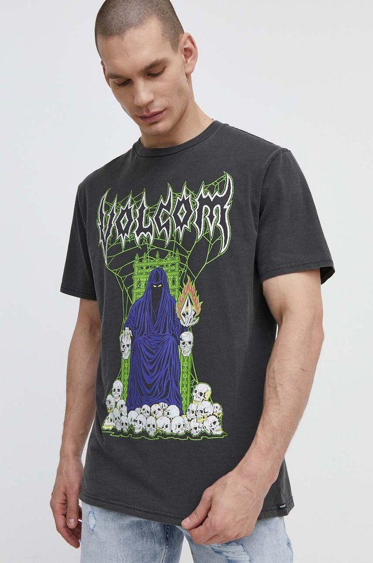 Volcom t-shirt bawełniany męski kolor szary z nadrukiem