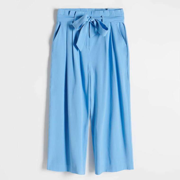 Reserved - Spodnie culotte z wiązaniem - Niebieski