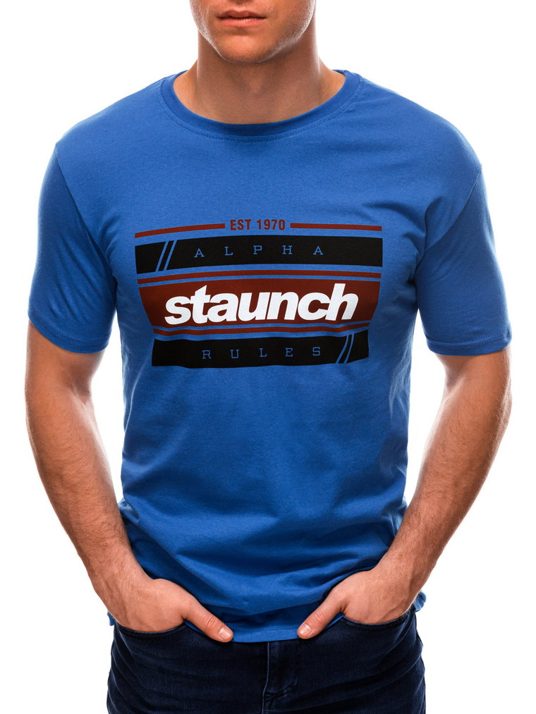 T-shirt męski z nadrukiem S1567 - niebieski
