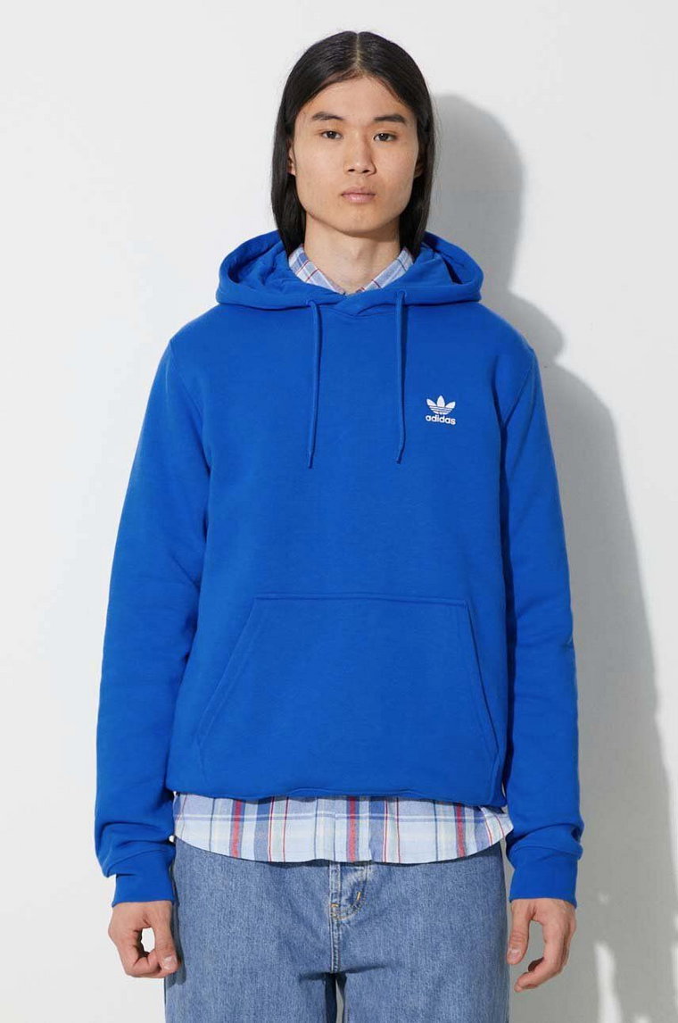 adidas Originals bluza Trefoil Essentials Hoody męska kolor niebieski z kapturem gładka IR7787