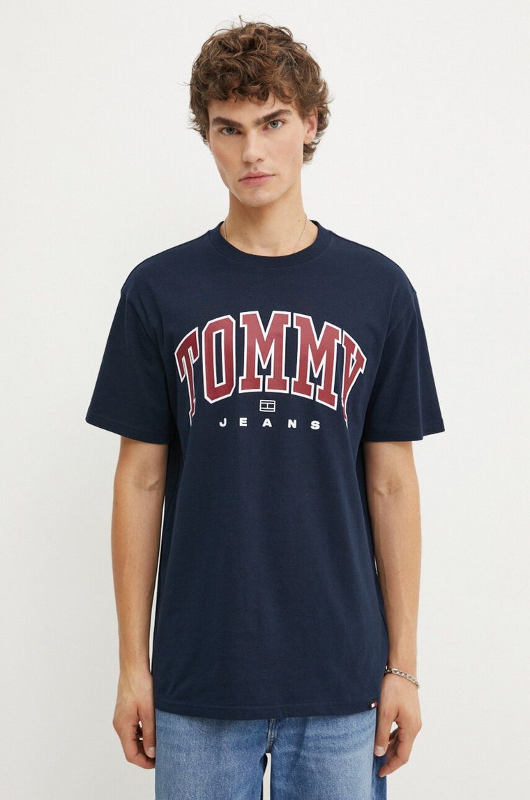 Tommy Jeans t-shirt bawełniany męski kolor granatowy z nadrukiem DM0DM18537