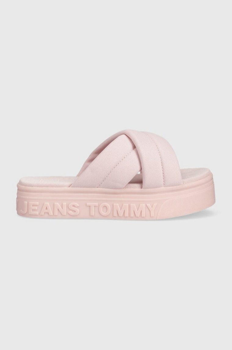 Tommy Jeans klapki damskie kolor różowy na platformie EN0EN02116