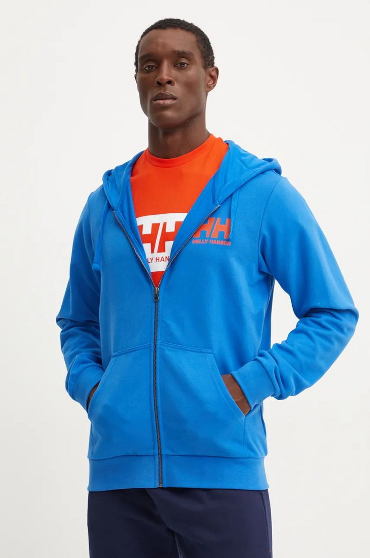 Helly Hansen bluza bawełniana HH LOGO męska kolor niebieski z kapturem z nadrukiem 30393