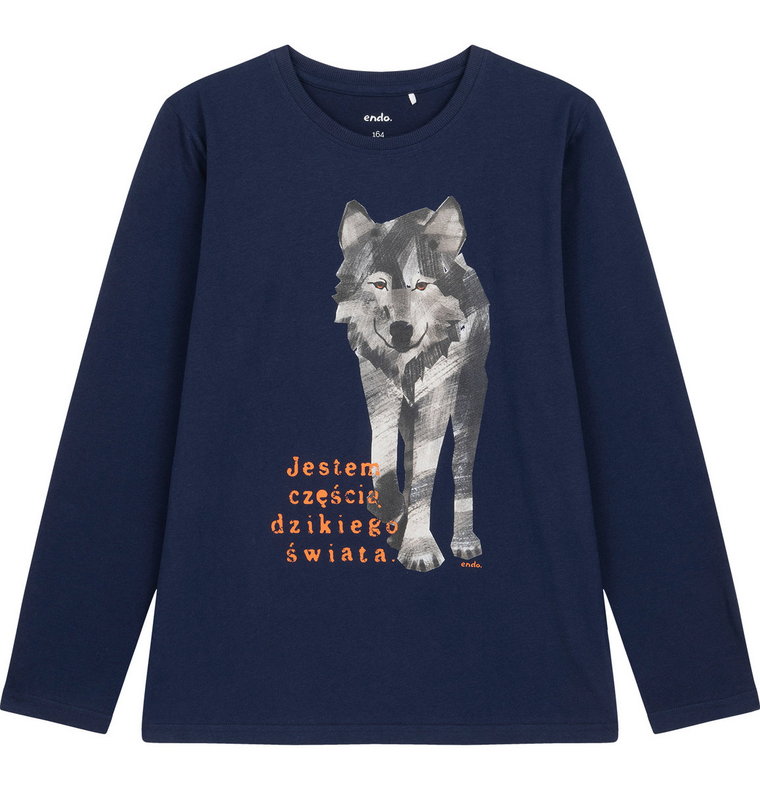 Koszulka t-shirt z Długim Rękawem chłopięca dziecięca Dziki Wilk 134 Endo
