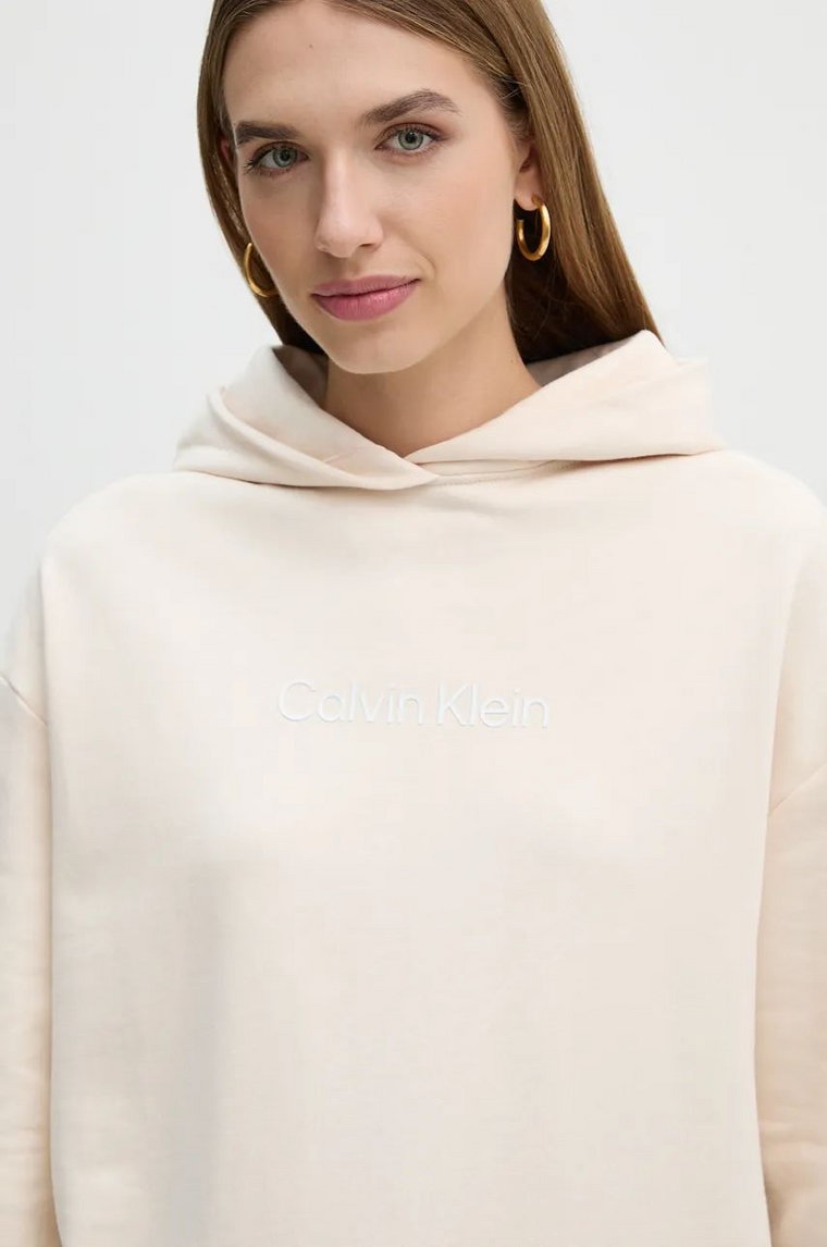 Calvin Klein bluza bawełniana damska kolor różowy z kapturem z nadrukiem K20K205449