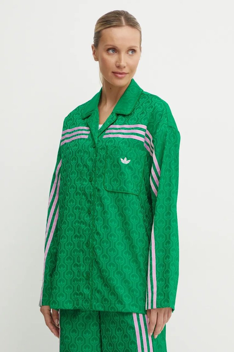 adidas Originals koszula 70s Top damska kolor zielony relaxed z kołnierzykiem klasycznym JN7659