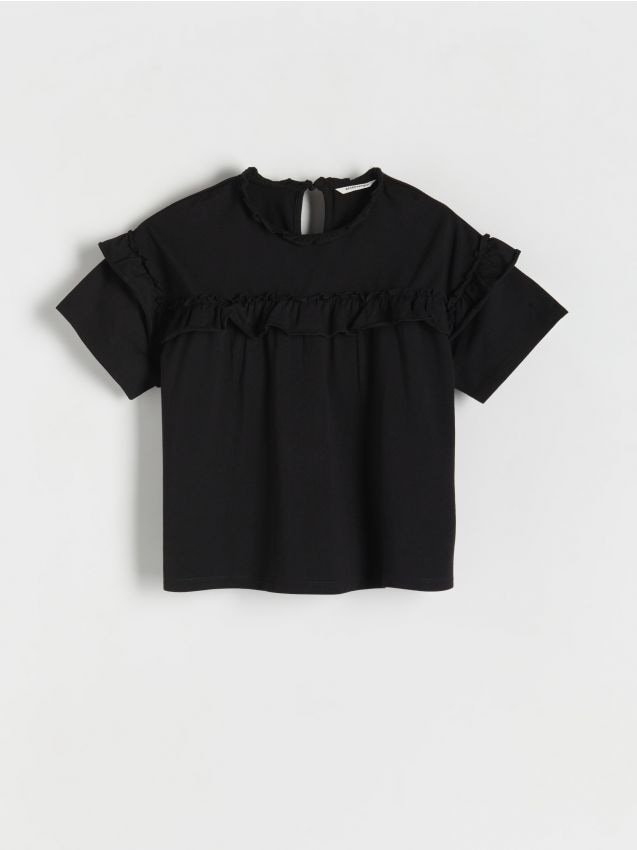 Reserved - T-shirt z falbaną - czarny