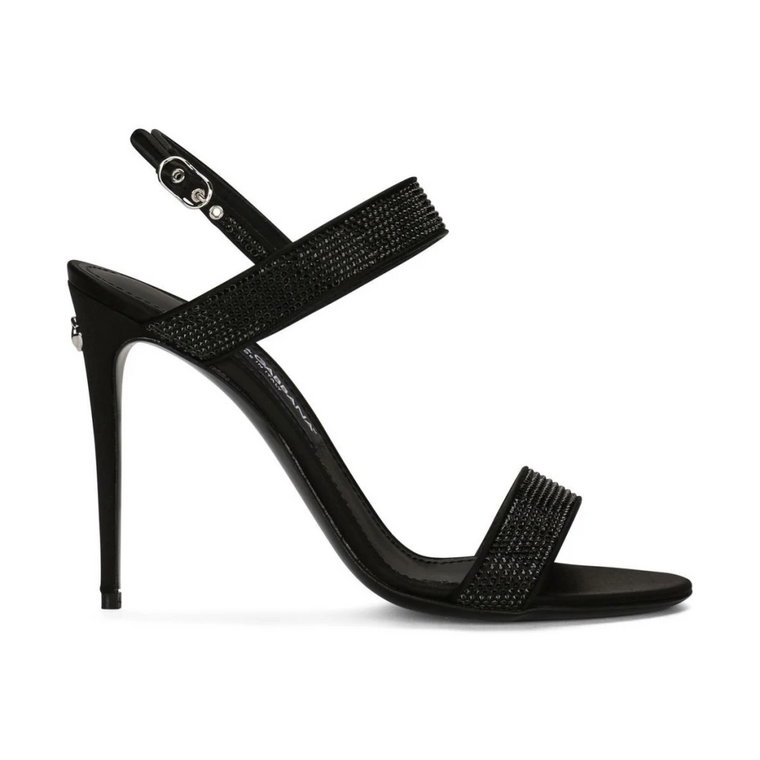 Czarne sandały z kryształowymi zdobieniami na wysokim obcasie Dolce & Gabbana