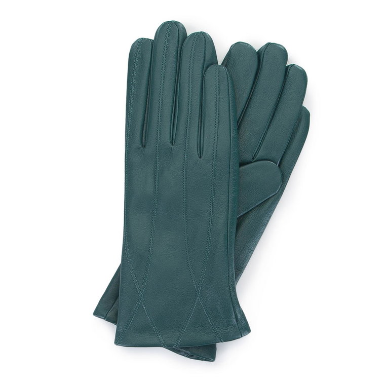 Damskie rękawiczki ze skóry stębnowane zielone