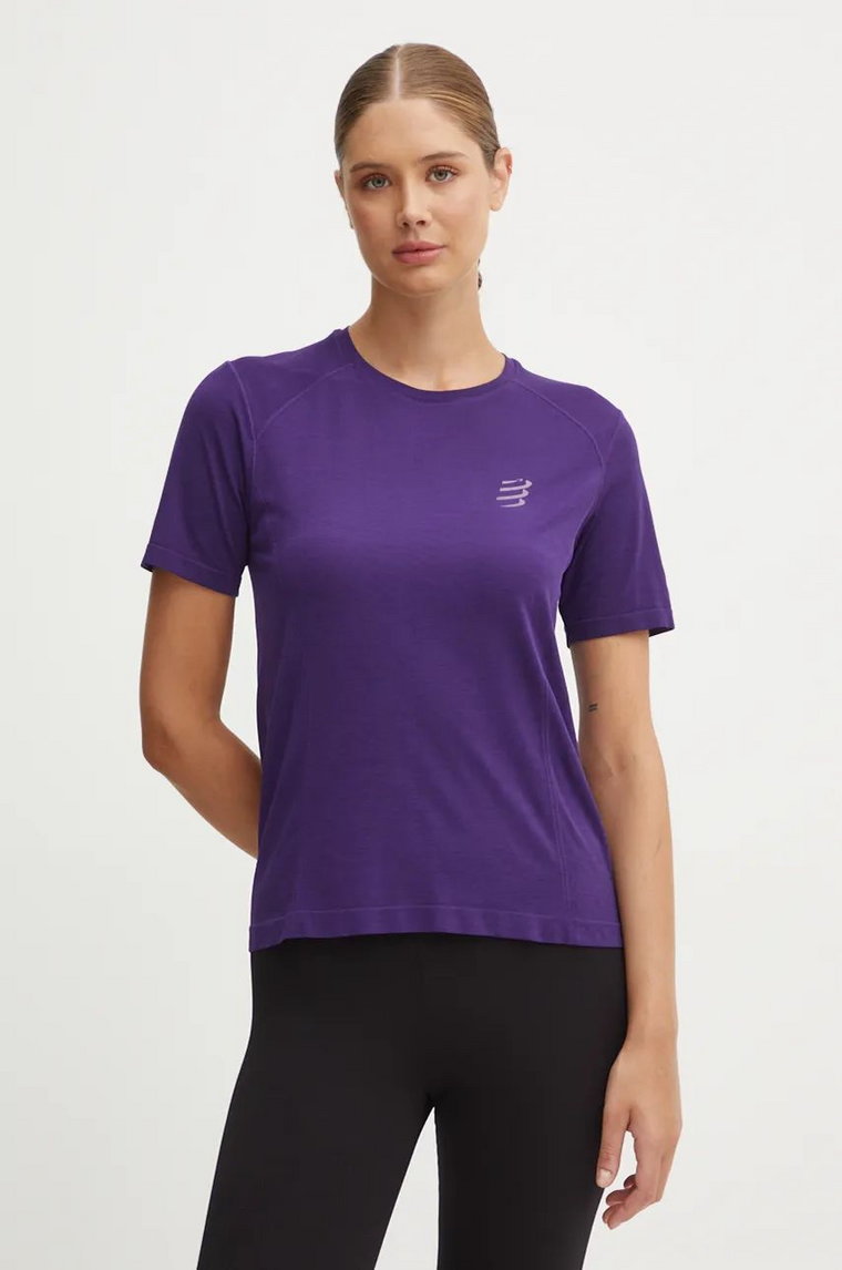 Compressport t-shirt do biegania Performance kolor fioletowy ATSW4930