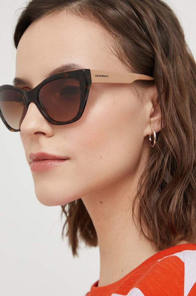 Emporio Armani okulary przeciwsłoneczne damskie kolor brązowy