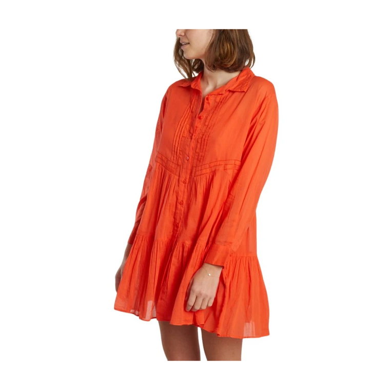 Pomarańczowa Krótka Sukienka z Zapinaniem na Guziki Ba&Sh