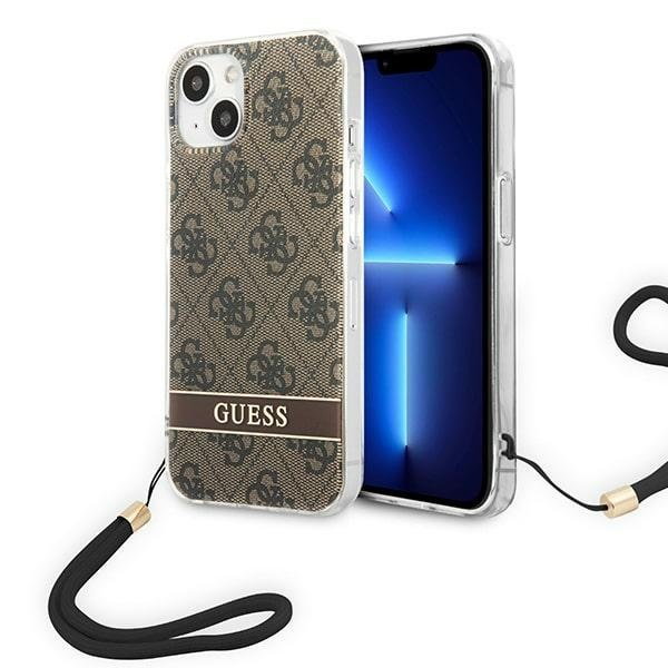 Guess GUOHCP14SH4STW iPhone 14 6,1" brązowy/brown hardcase 4G Print Strap