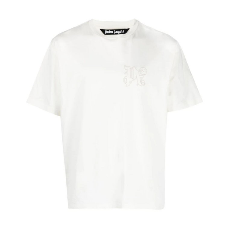 Biała koszulka z okrągłym kołnierzem Palm Angels