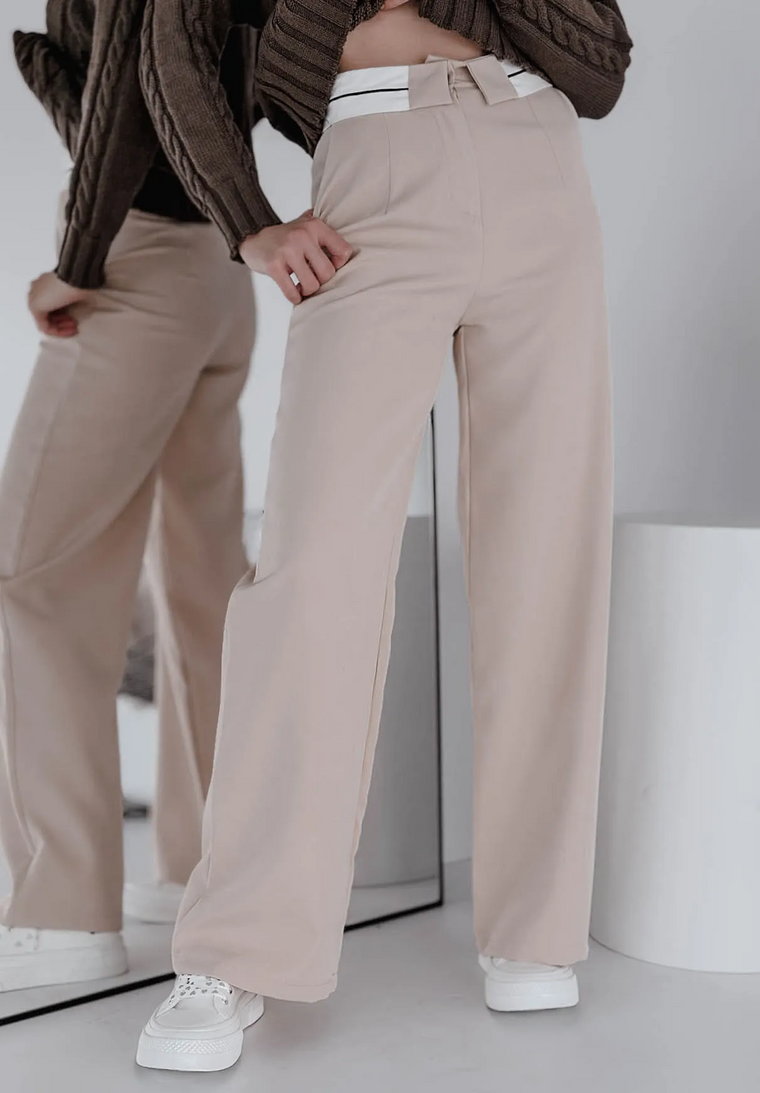Eleganckie spodnie z wywiniętą talią Murphy beżowe M