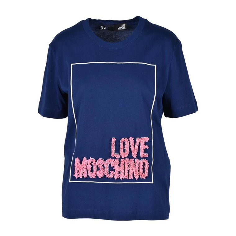 Niebieska Bawełniana Koszulka Damska Love Moschino