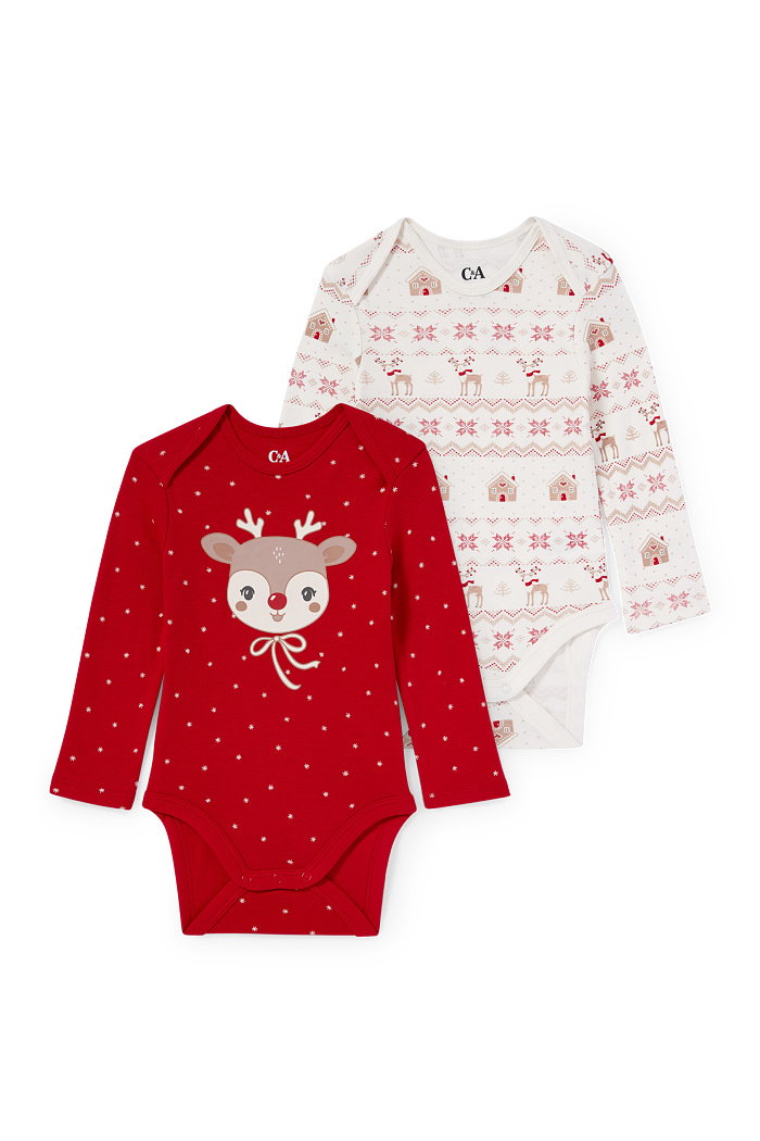 C&A Wielopak, 2 szt.-Rudolf-body niemowlęce w świątecznym stylu, Czerwony, Rozmiar: 62