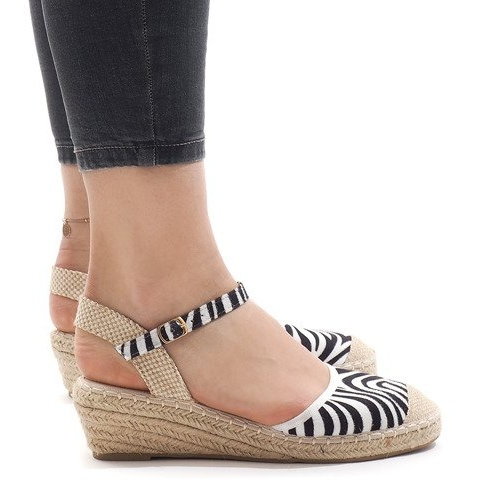 Zebra sandały na koturnie espadryle LLI-3M88-7 białe czarne