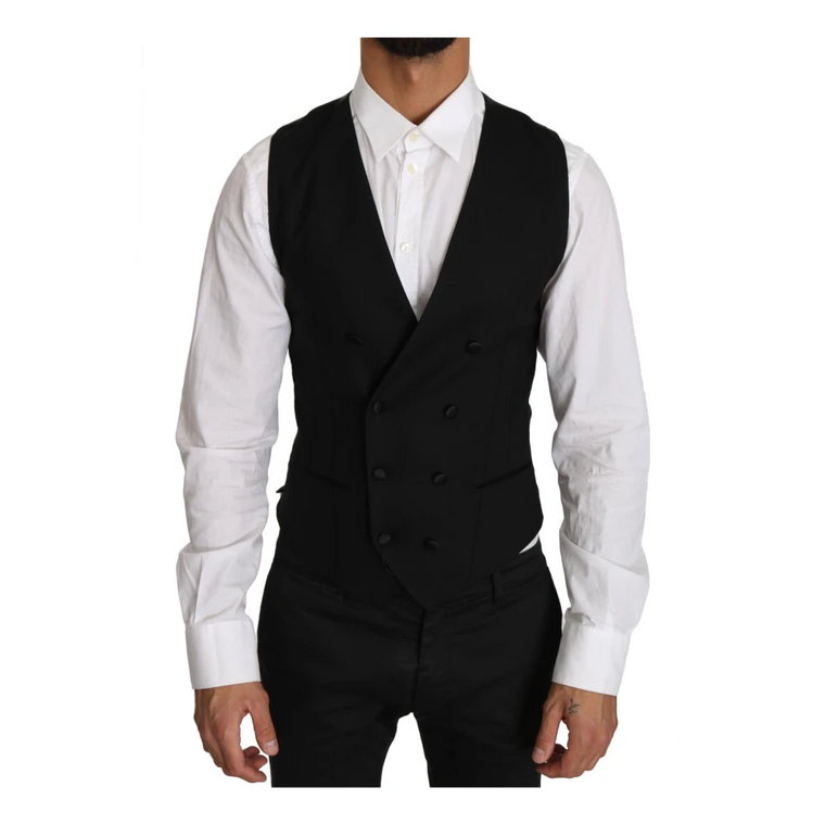 Gray Wool Double Breasted Waistcoat Vest Dolce & Gabbana