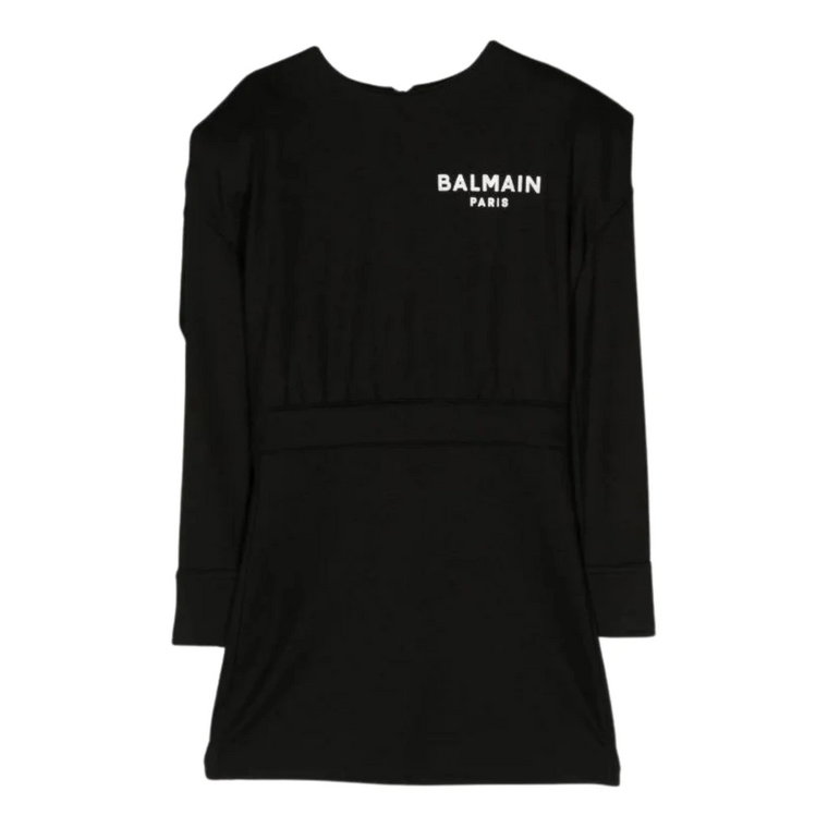 Czarna sukienka koszulowa z logo Balmain